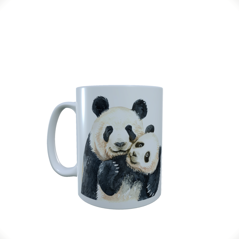 Panda Ceramic Mug 2, Baby Panda & Mum Mug, Panda Latte Mug